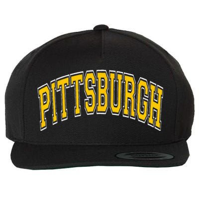 Pittsburgh Pennsylvania PA Varsity Style Amber Text Wool Snapback Cap