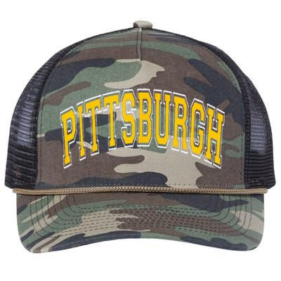 Pittsburgh Pennsylvania PA Varsity Style Amber Text Retro Rope Trucker Hat Cap