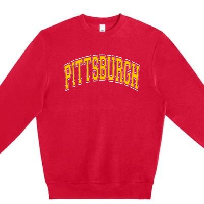 Pittsburgh Pennsylvania PA Varsity Style Amber Text Premium Crewneck Sweatshirt