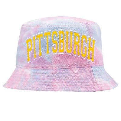 Pittsburgh Pennsylvania PA Varsity Style Amber Text Tie-Dyed Bucket Hat