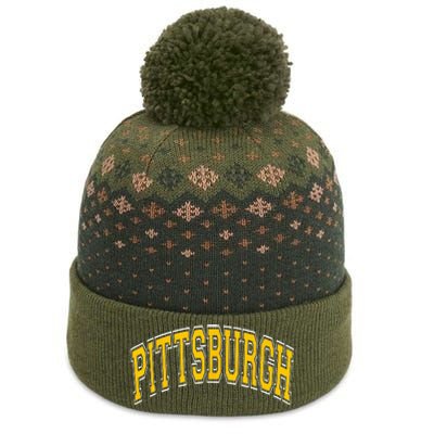 Pittsburgh Pennsylvania PA Varsity Style Amber Text The Baniff Cuffed Pom Beanie