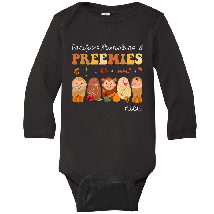 Pacifiers Pumpkins & Preemies Neonatal Nicu Nurse Halloween Baby Long Sleeve Bodysuit