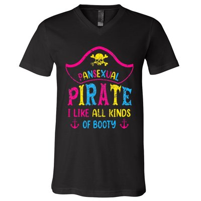 Pansexual Pride Pirate Lgbtq Month Pans Flag Colors V-Neck T-Shirt