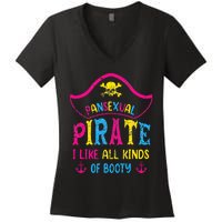 Pansexual Pride Pirate Lgbtq Month Pans Flag Colors Women's V-Neck T-Shirt