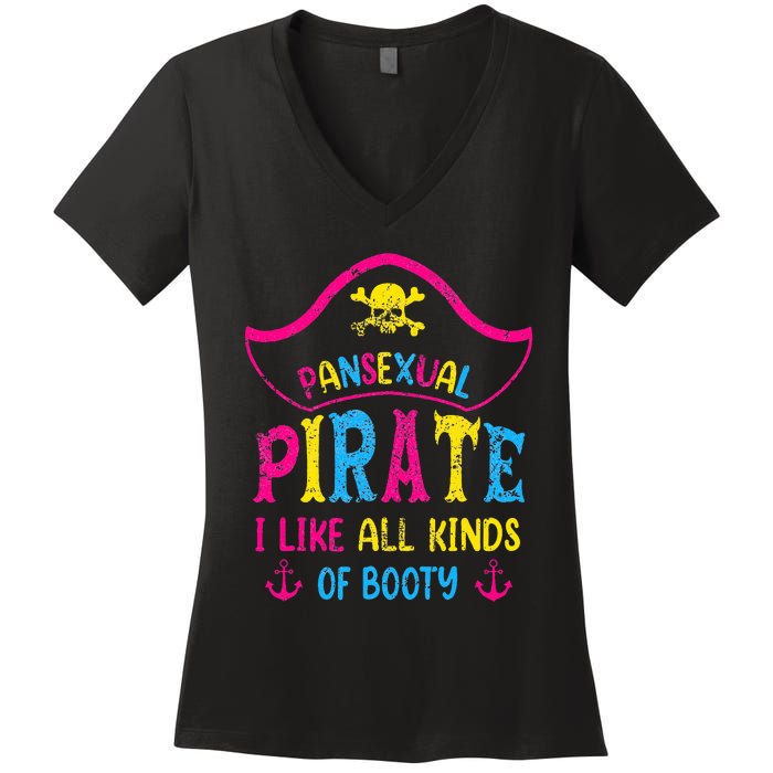 Pansexual Pride Pirate Lgbtq Month Pans Flag Colors Women's V-Neck T-Shirt