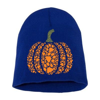 Pumpkin Paw Print Funny Halloween Paw Dog Cat Lover Cool Gift Short Acrylic Beanie