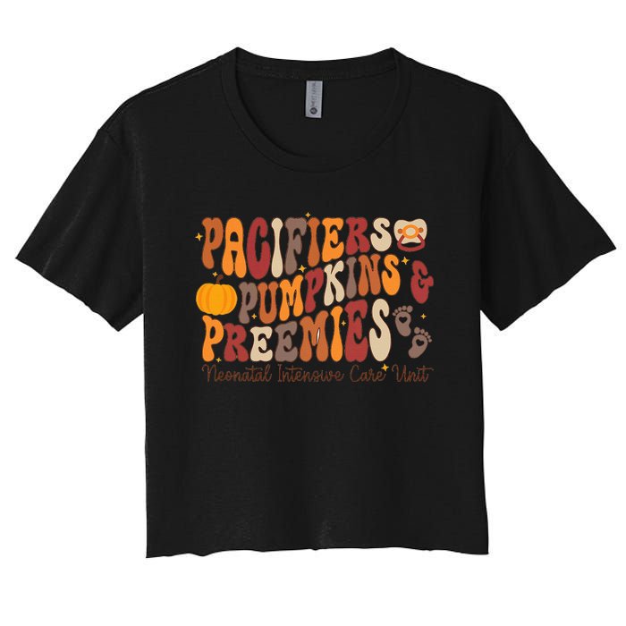 Pacifiers Pumpkins Preemies Thanksgiving Nicu Nurse Women's Crop Top Tee