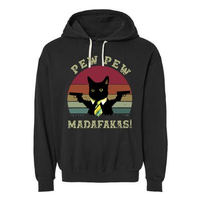 Peww Pew Pew Peww Madafakas Vintage Cat Lover Garment-Dyed Fleece Hoodie