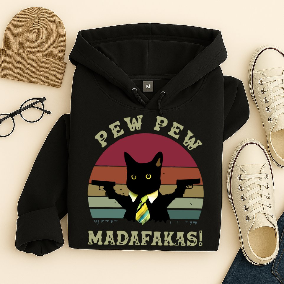Peww Pew Pew Peww Madafakas Vintage Cat Lover Hoodie
