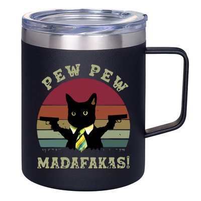 Peww Pew Pew Peww Madafakas Vintage Cat Lover 12oz Stainless Steel Coffee Mug