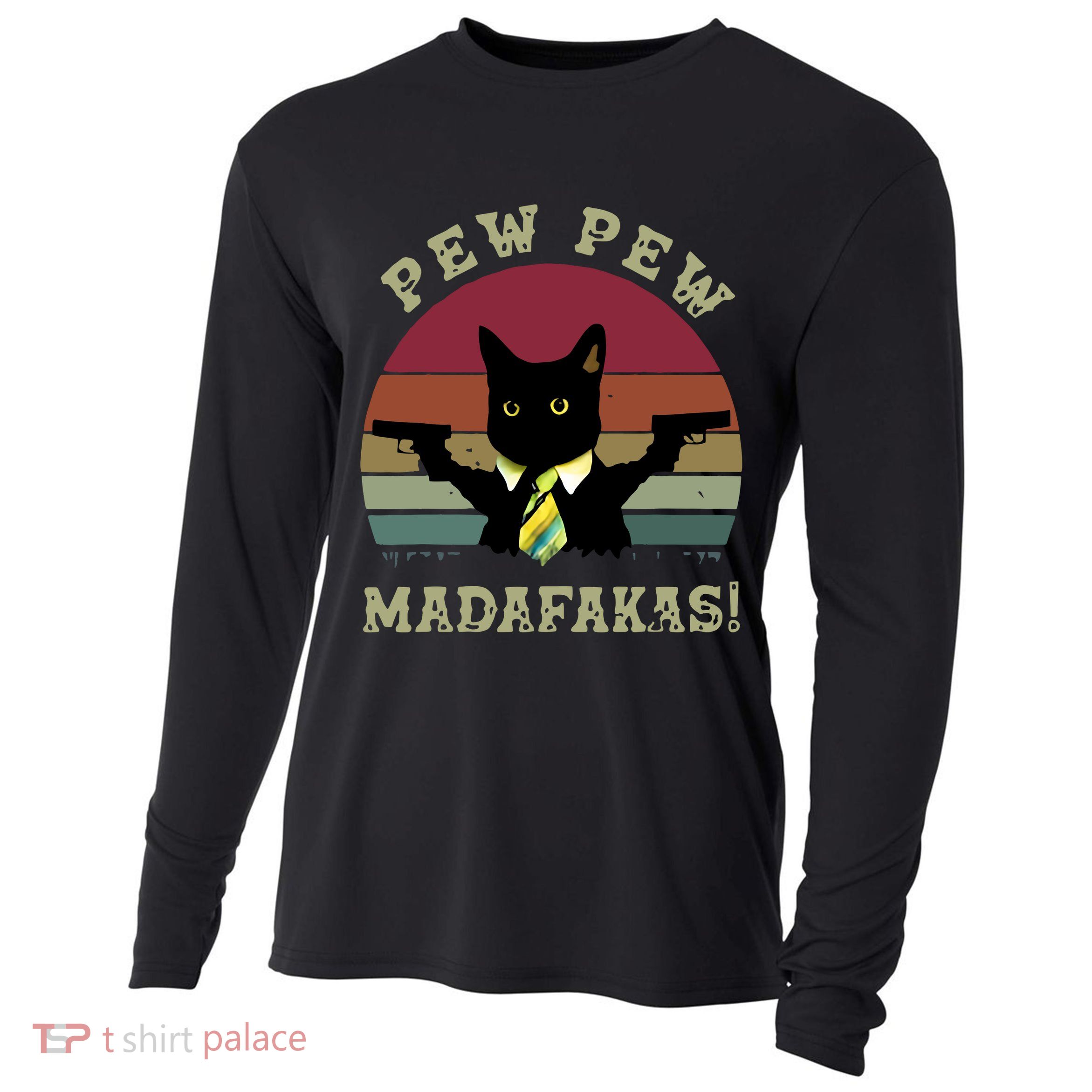 Peww Pew Pew Peww Madafakas Vintage Cat Lover Cooling Performance Long Sleeve Crew