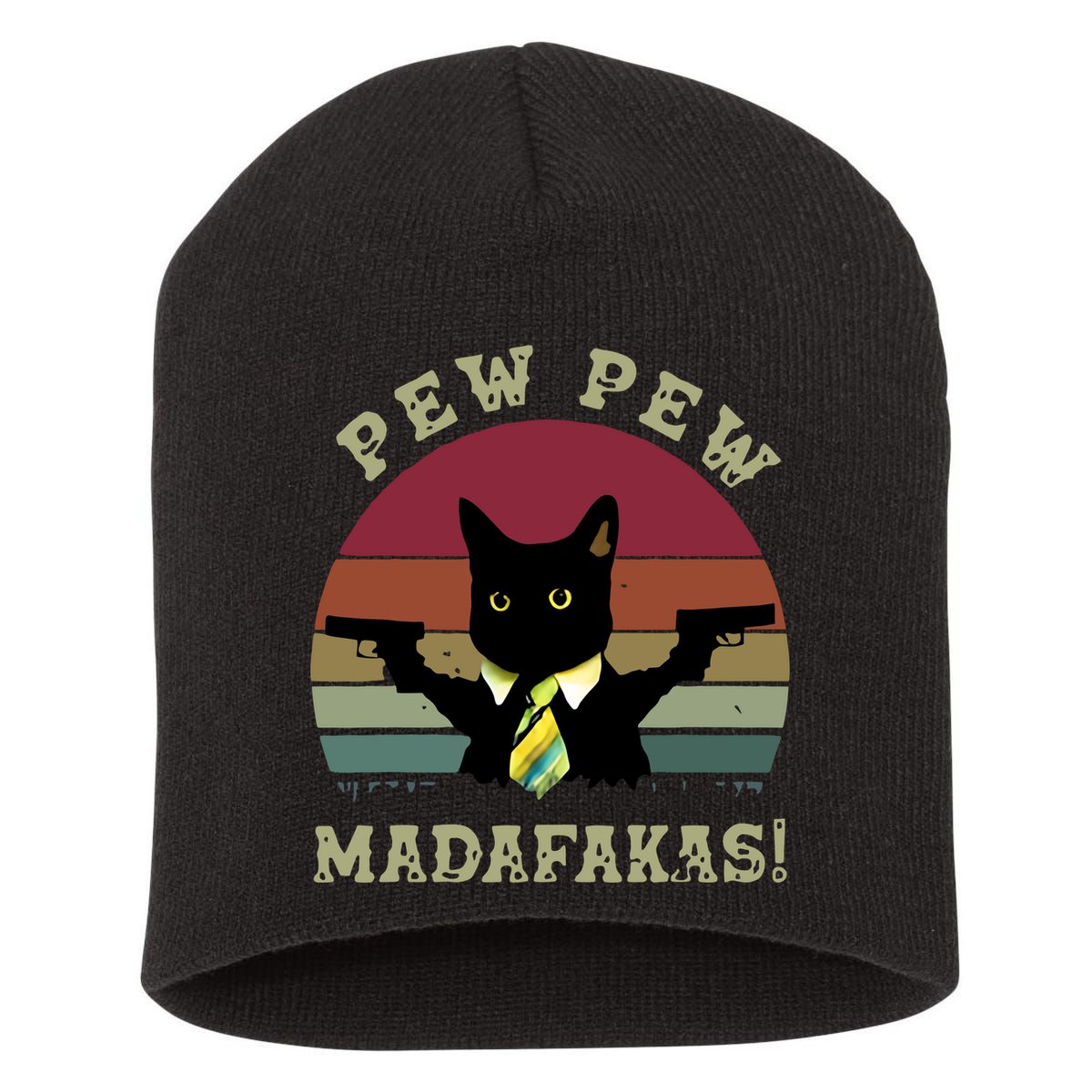 Peww Pew Pew Peww Madafakas Vintage Cat Lover Short Acrylic Beanie