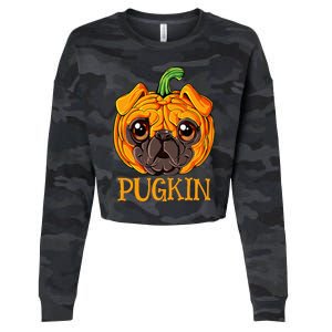 Pugkin Pug Pumpkin Halloween Thanksgiving Women Dog Cropped Pullover Crew