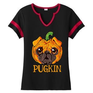 Pugkin Pug Pumpkin Halloween Thanksgiving Women Dog Ladies Halftime Notch Neck Tee