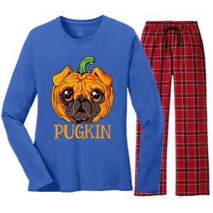 Pugkin Pug Pumpkin Halloween Thanksgiving Women Dog Women's Long Sleeve Flannel Pajama Set 