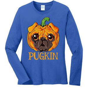 Pugkin Pug Pumpkin Halloween Thanksgiving Women Dog Ladies Long Sleeve Shirt