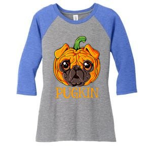 Pugkin Pug Pumpkin Halloween Thanksgiving Women Dog Women's Tri-Blend 3/4-Sleeve Raglan Shirt