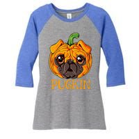 Pugkin Pug Pumpkin Halloween Thanksgiving Women Dog Women's Tri-Blend 3/4-Sleeve Raglan Shirt