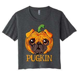 Pugkin Pug Pumpkin Halloween Thanksgiving Women Dog Women's Crop Top Tee