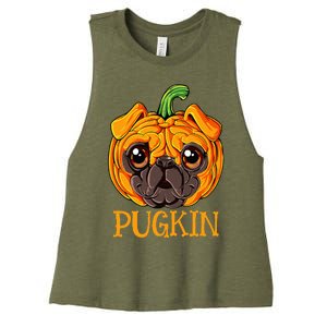 Pugkin Pug Pumpkin Halloween Thanksgiving Women Dog Women's Racerback Cropped Tank