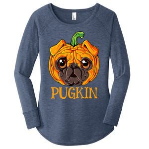 Pugkin Pug Pumpkin Halloween Thanksgiving Women Dog Women's Perfect Tri Tunic Long Sleeve Shirt