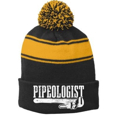 Plumber Pipeologist Plumbing Funny Plumber Stripe Pom Pom Beanie