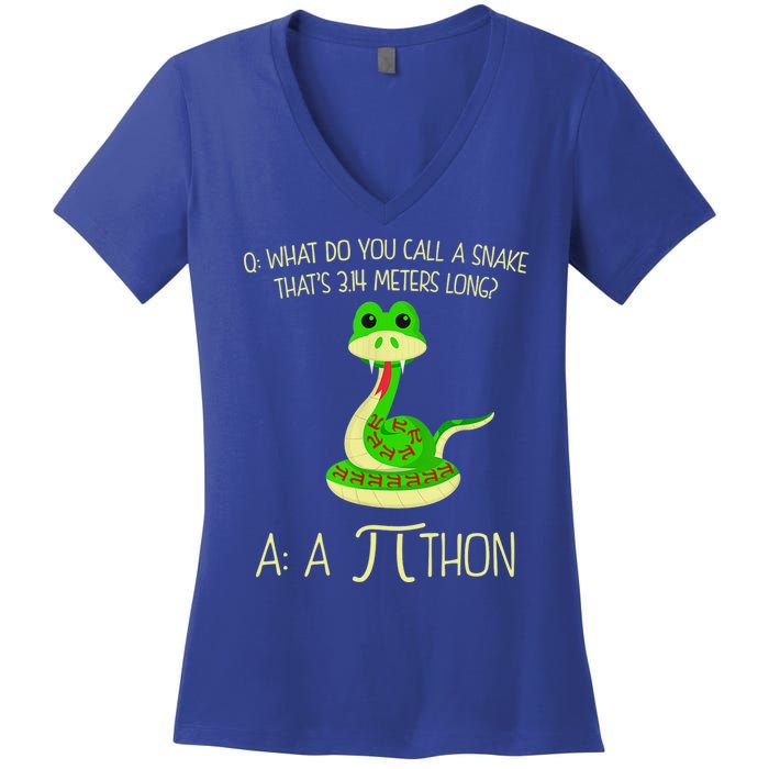 Python Pithon Pi Symbol Funny Math Teacher Women's V-Neck T-Shirt