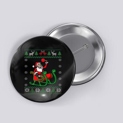 Ping Pong Player Santa Claus Table Tennis Ugly Christmas Button