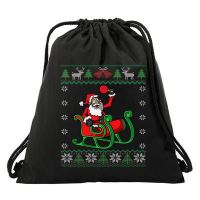 Ping Pong Player Santa Claus Table Tennis Ugly Christmas Drawstring Bag