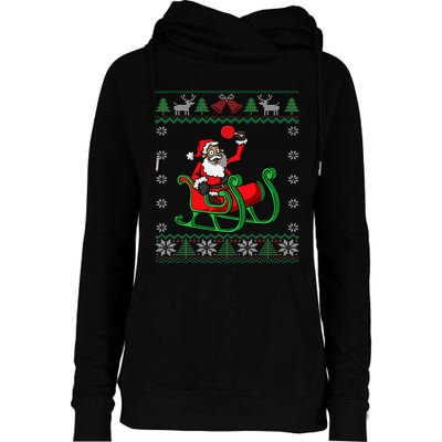 Ping Pong Player Santa Claus Table Tennis Ugly Christmas Womens Funnel Neck Pullover Hood