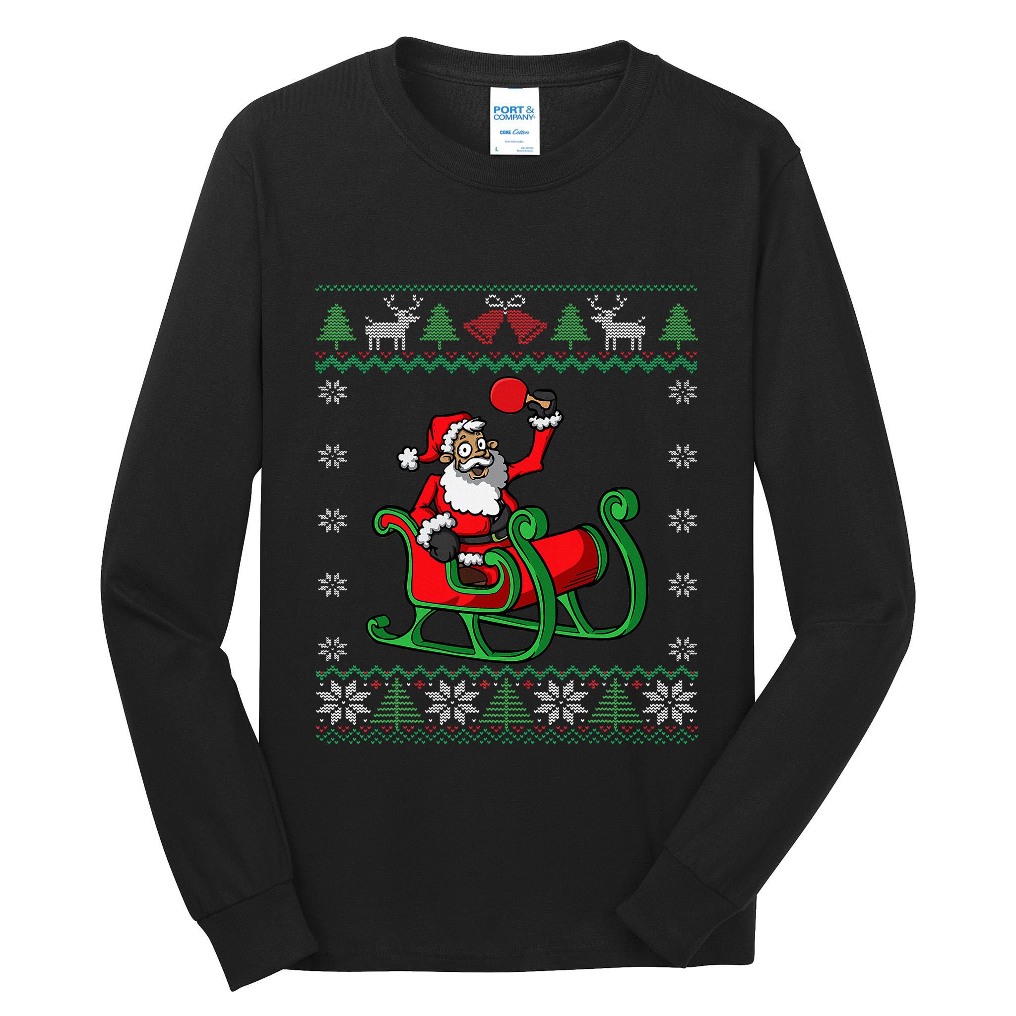 Ping Pong Player Santa Claus Table Tennis Ugly Christmas Tall Long Sleeve T-Shirt