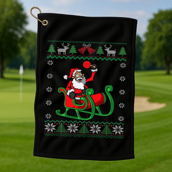 Ping Pong Player Santa Claus Table Tennis Ugly Christmas Golf Towel