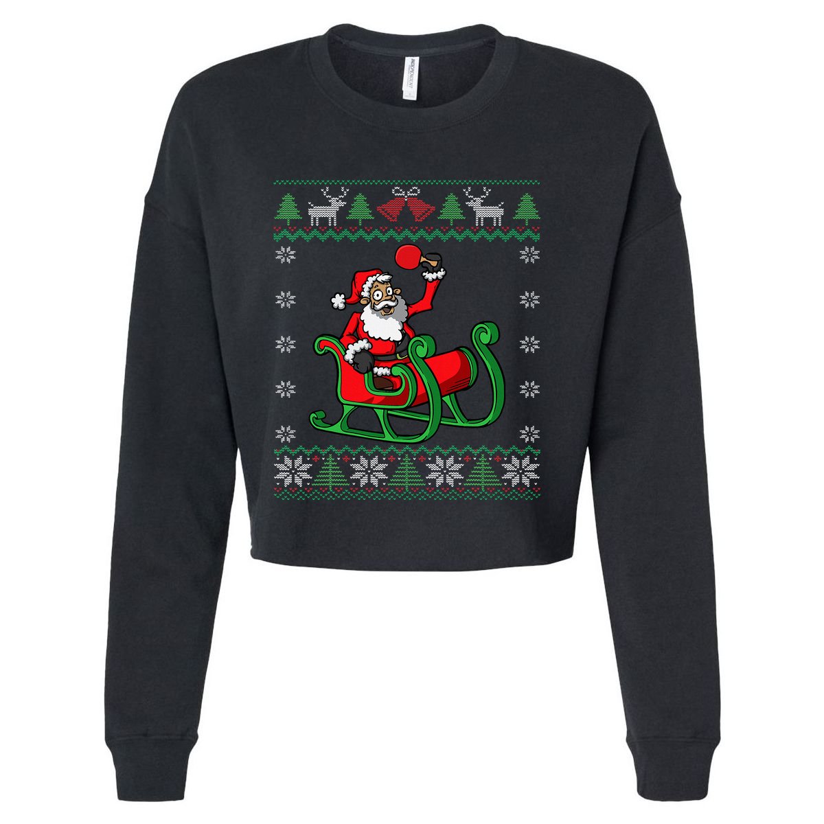 Ping Pong Player Santa Claus Table Tennis Ugly Christmas Cropped Pullover Crew