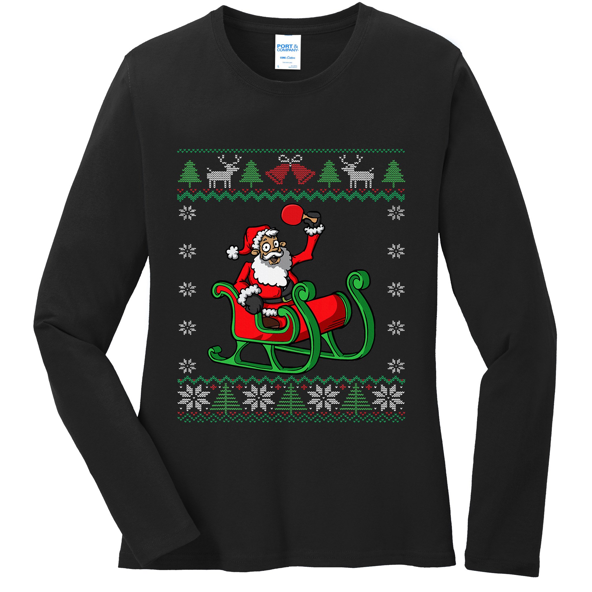 Ping Pong Player Santa Claus Table Tennis Ugly Christmas Ladies Long Sleeve Shirt