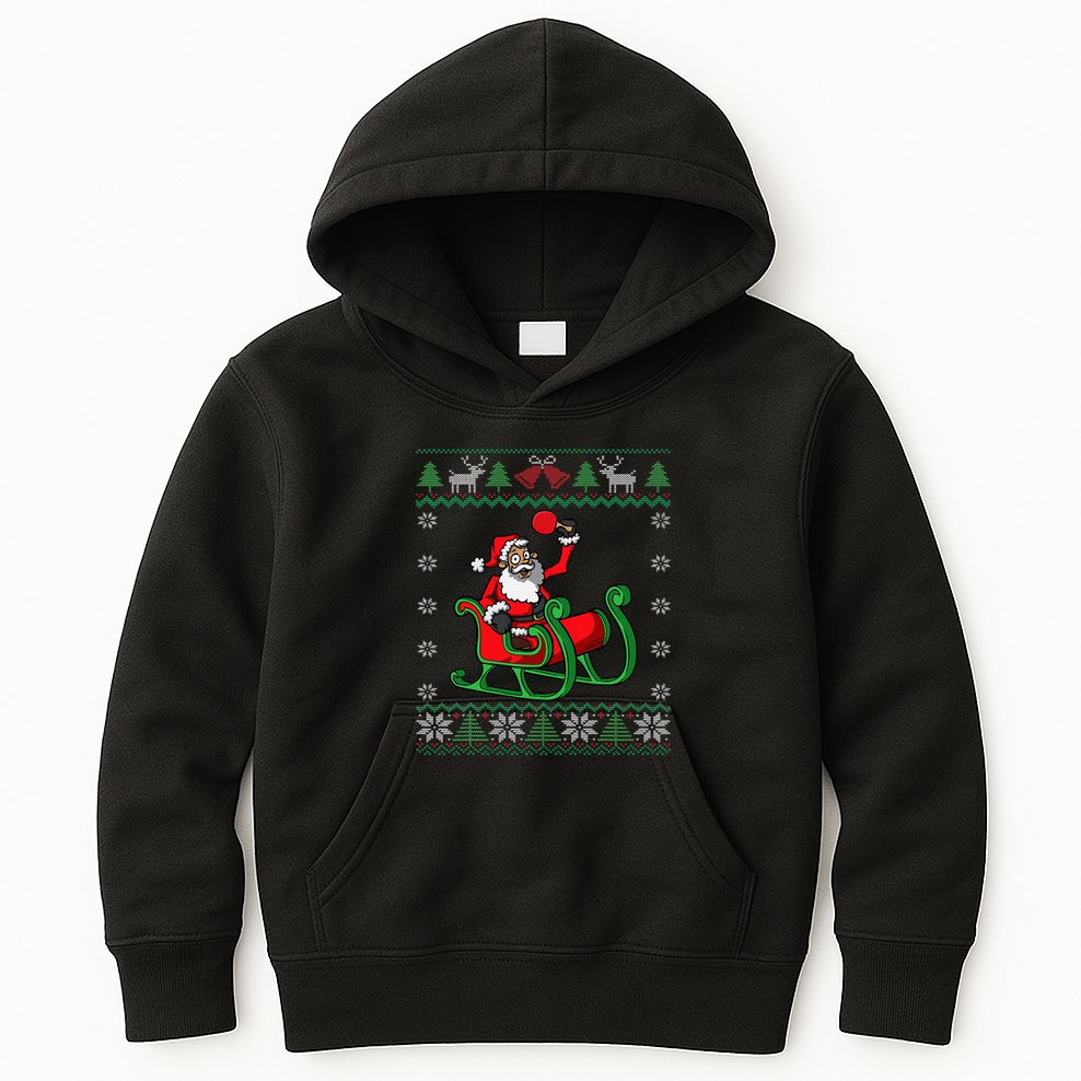 Ping Pong Player Santa Claus Table Tennis Ugly Christmas Kids Hoodie