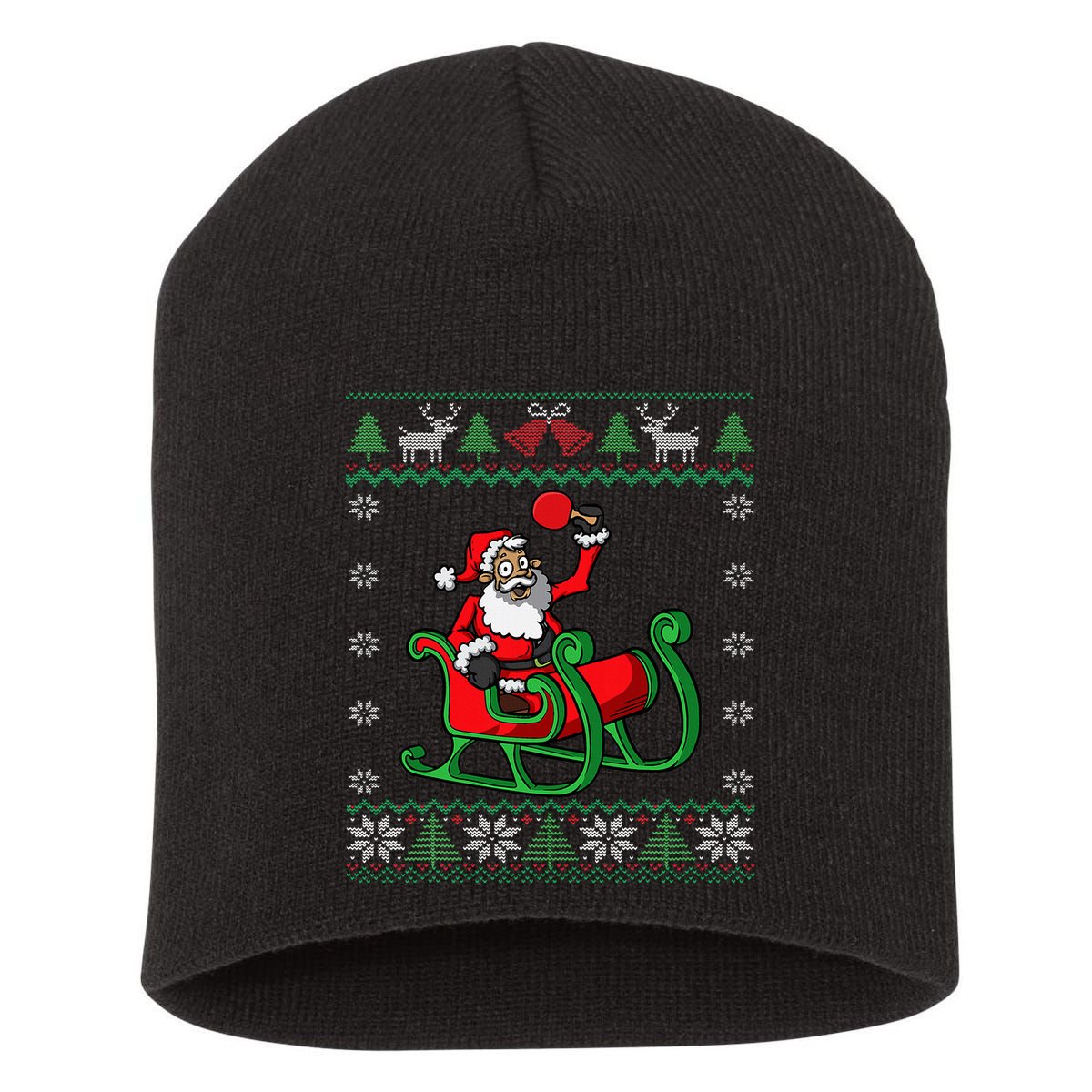 Ping Pong Player Santa Claus Table Tennis Ugly Christmas Short Acrylic Beanie