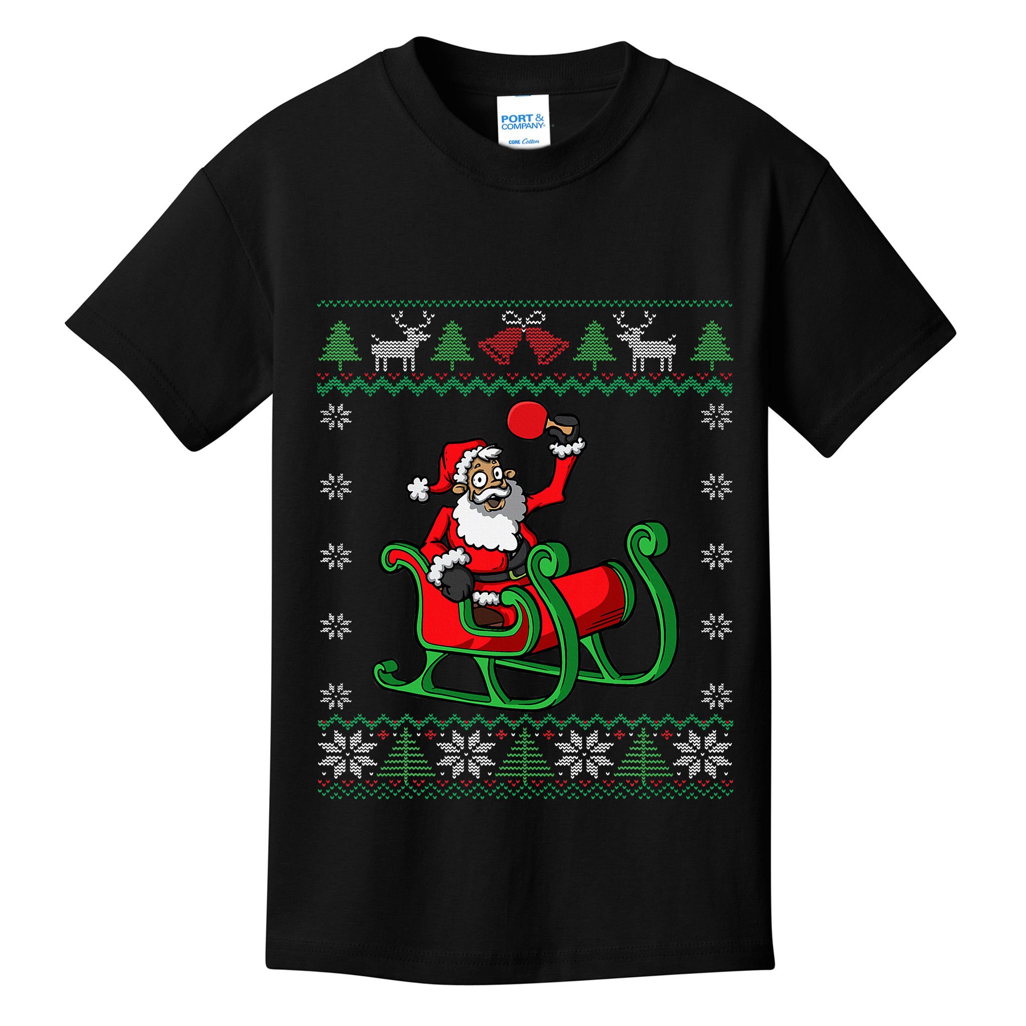 Ping Pong Player Santa Claus Table Tennis Ugly Christmas Kids T-Shirt
