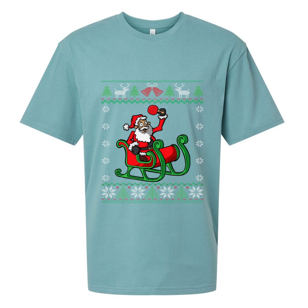 Ping Pong Player Santa Claus Table Tennis Ugly Christmas Sueded Cloud Jersey T-Shirt
