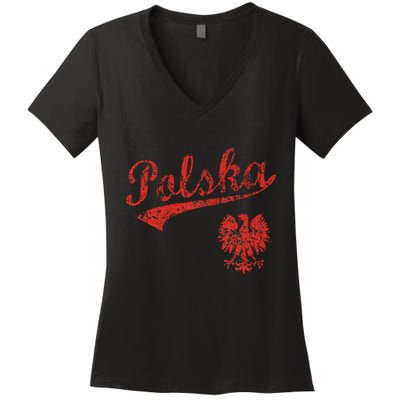 Polska Polish Poland Polski Family Heritage Women's V-Neck T-Shirt