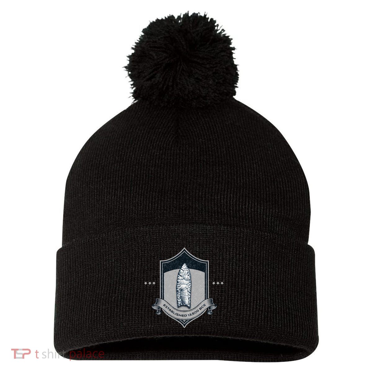 Paleo Projectile Point Pom Pom 12in Knit Beanie
