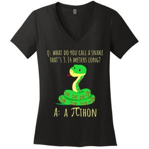 Python Pithon Pi Symbol Math Teacher Pi Day Women's V-Neck T-Shirt