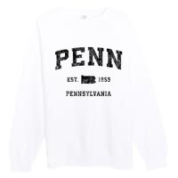 Penn Pennsylvania Pa Vintage Established Athletic Sports Design Premium Crewneck Sweatshirt