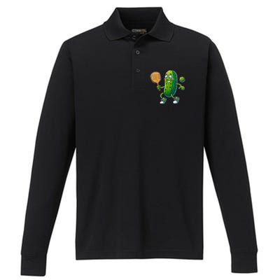 Pickleball Pickle Player Funny  Performance Long Sleeve Polo