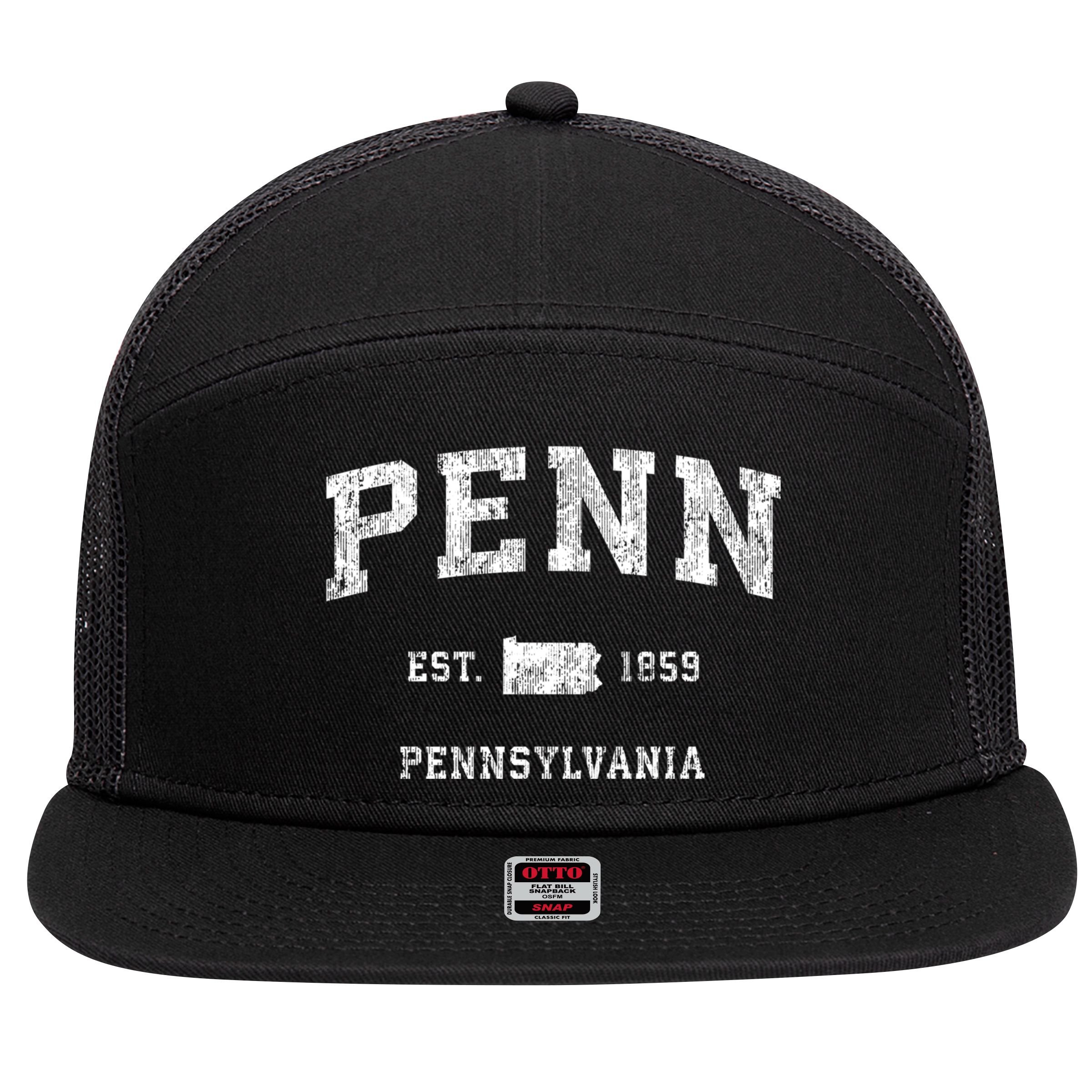 Penn Pennsylvania Pa Vintage Athletic Sports 7 Panel Mesh Trucker Snapback Hat