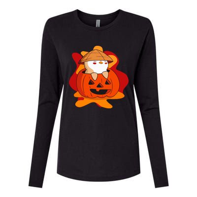 Pudgy Pumpkin Womens Cotton Relaxed Long Sleeve T-Shirt