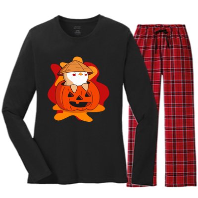 Pudgy Pumpkin Women's Long Sleeve Flannel Pajama Set 