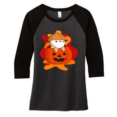 Pudgy Pumpkin Women's Tri-Blend 3/4-Sleeve Raglan Shirt