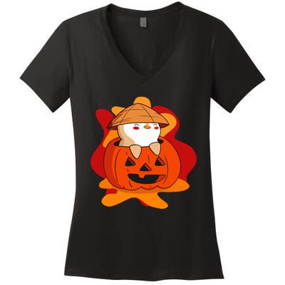 Pudgy Pumpkin Women's V-Neck T-Shirt