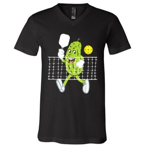 Pickle Playing Pickleball Funny Pickleball Paddleball V-Neck T-Shirt