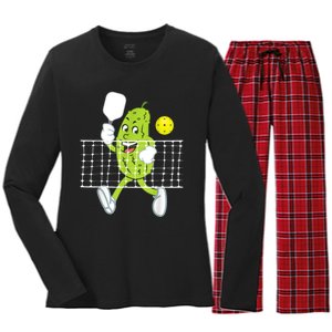 Pickle Playing Pickleball Funny Pickleball Paddleball Women's Long Sleeve Flannel Pajama Set 